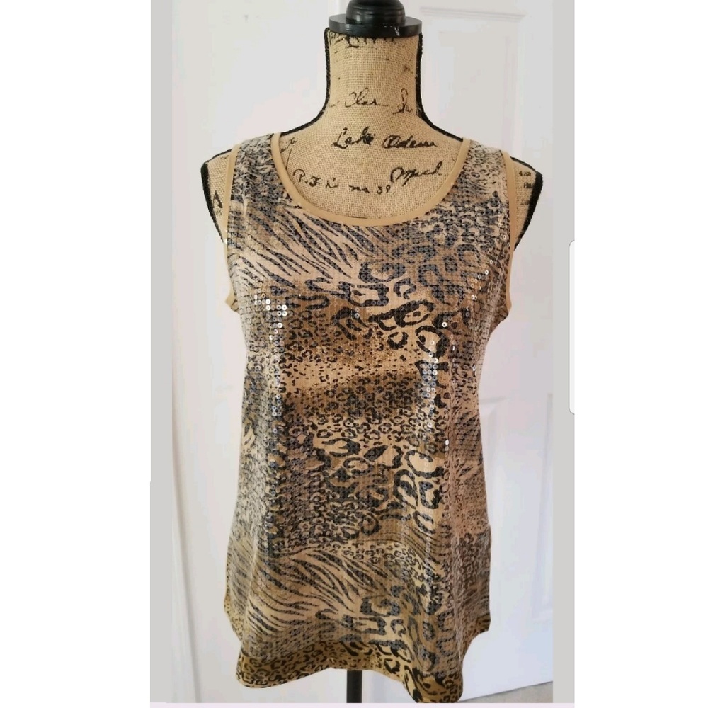 Sequined animal print tank top camel brown FIRM PRICE**** - Picture 2 of 7